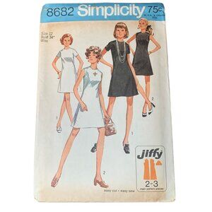 Vintage 1969 Simplicity 8682 Jiffy Misses Mini Dress Sewing Pattern Size 12